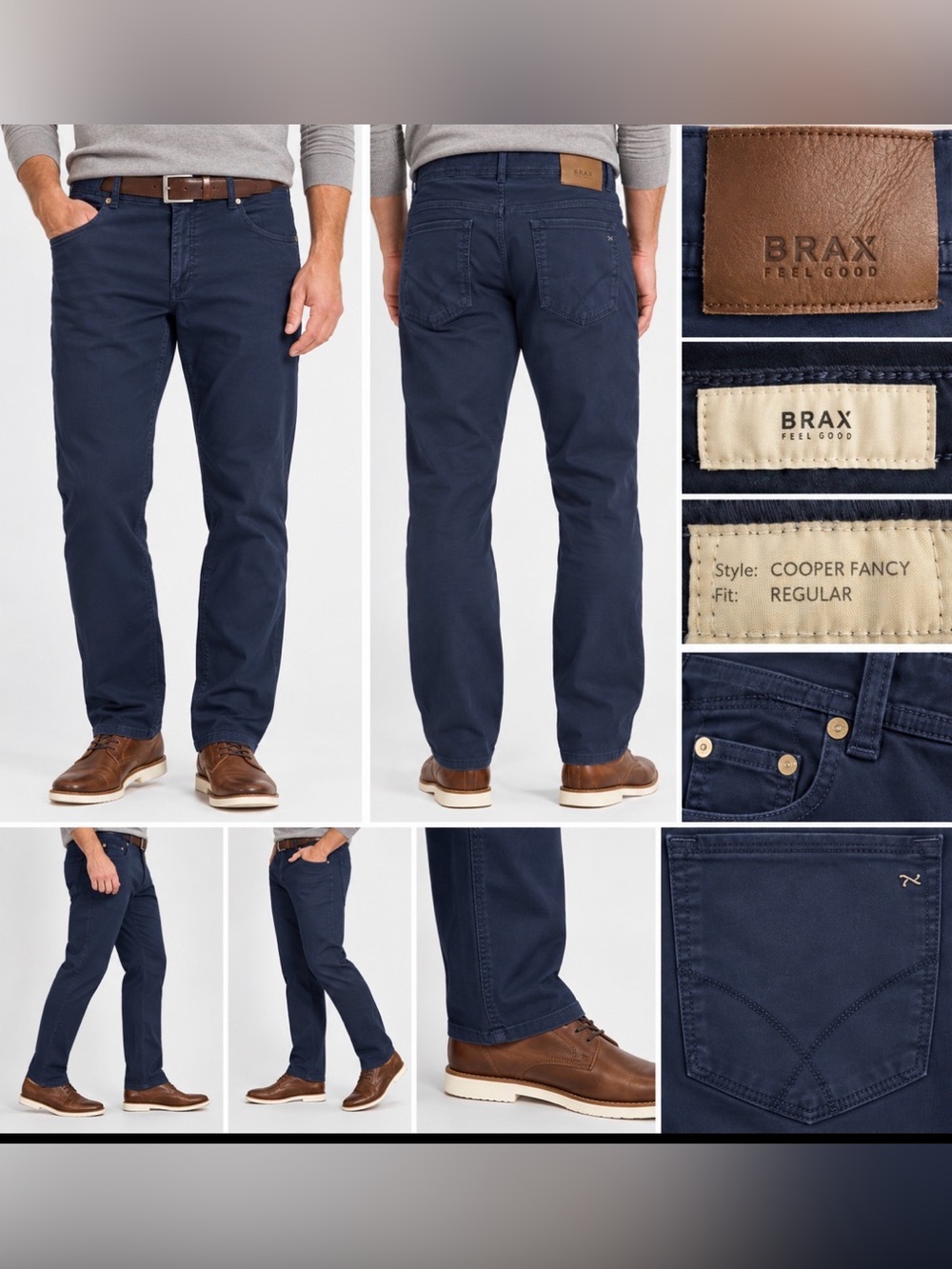 BRAX Cooper Fancy Men’s Pants 40x34 Navy Blue Regular Fit Stretch